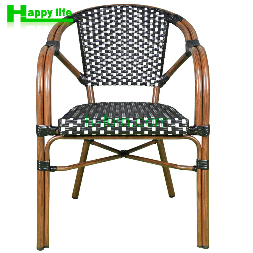 New 2023 popular stackable garden restaurant patio rattan armchair outdoor dining chairs with arms wicker rattan aluminum