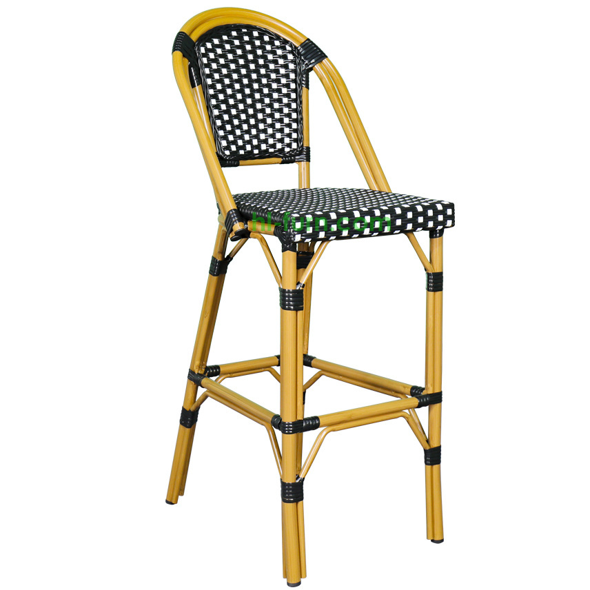 Stacking outdoor rattan counter high back bar stool chair for patio restaurant garden