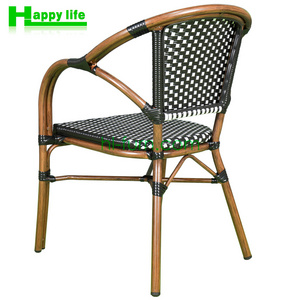 New 2023 popular stackable garden restaurant patio rattan armchair outdoor dining chairs with arms wicker rattan aluminum