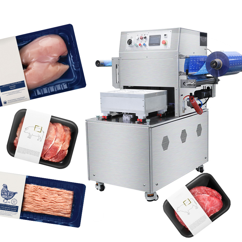 HVT-450M/2 Hualian Auto Industrial Gas Flushing Meat Food Skin Map Tray Chamber Vacuum Sealer Packing Sealing Machines