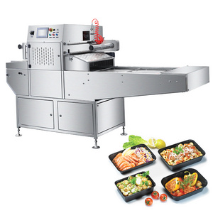 HVT-450A Hualian Automatic Gas Flushing Plate Top Food Plastic Egg Map Sealer Vacuum Tray Sealing Machine