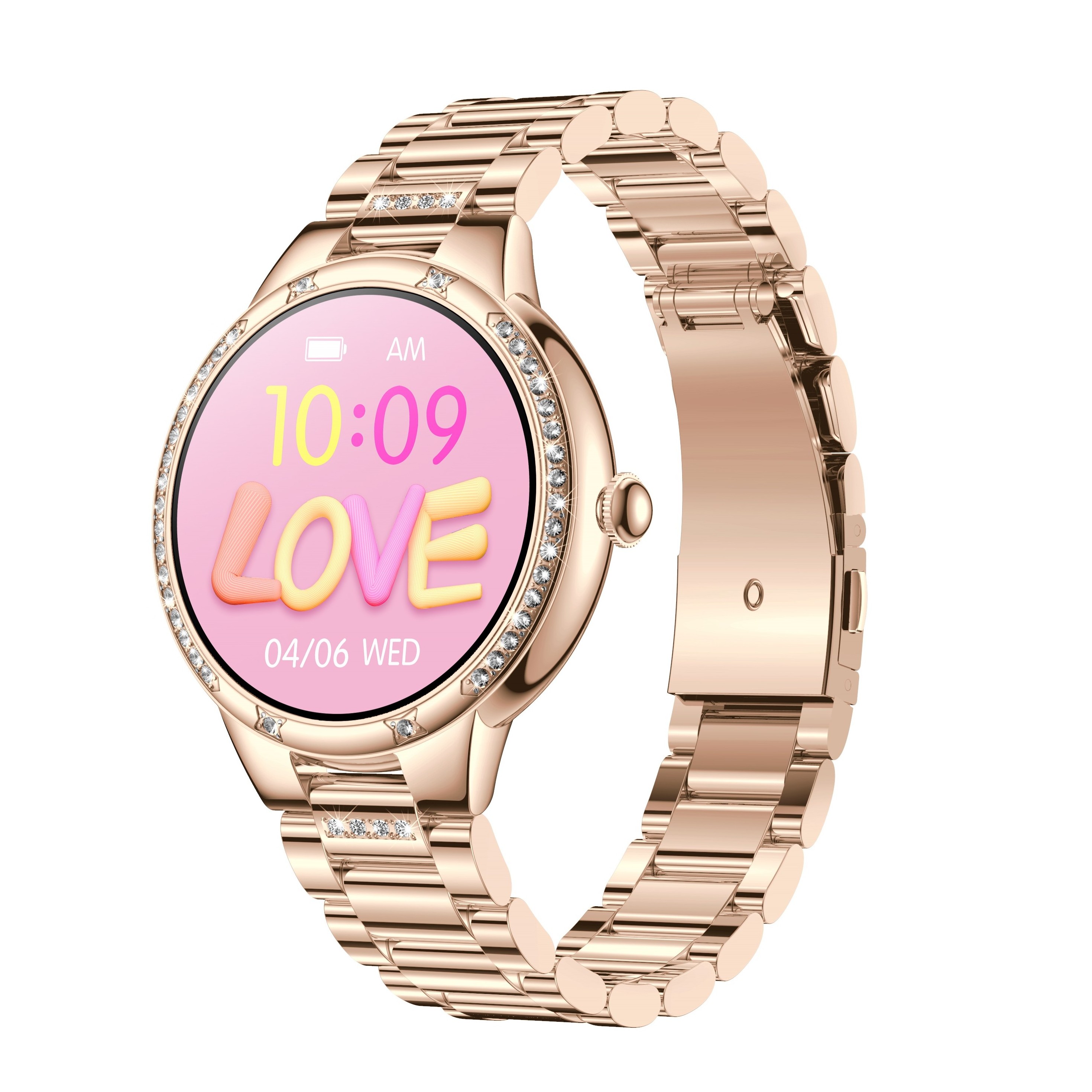 High Quality Luxury Round Dial Ladies Female Smart Watch Touch Screen Watch CE Rohs Ip67 Waterproof Woman Smartwatch