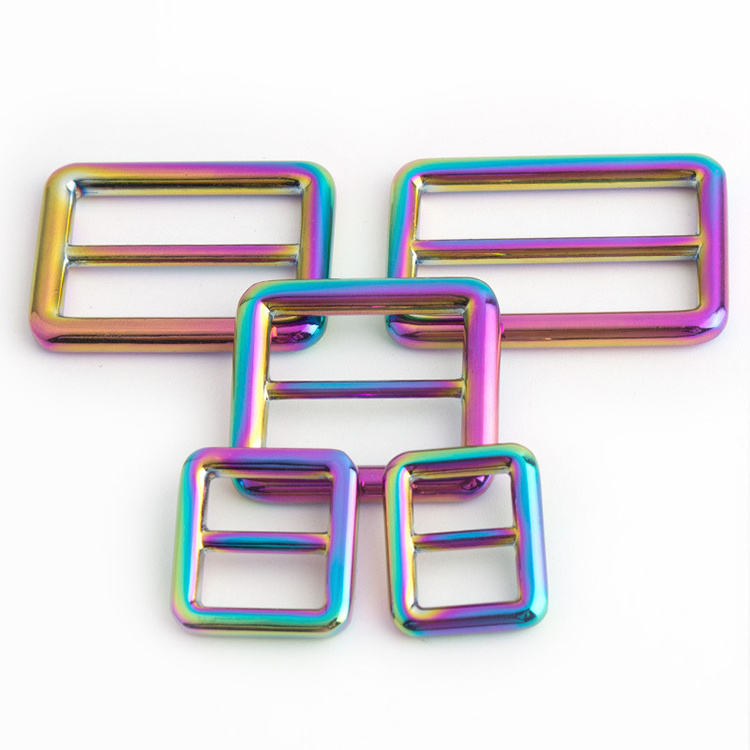 High Quality Rainbow Metal Handbag Glide Rectangle Ring Buckles Bag Strap Hardware Accessories Triglide Adjust Belt Buckle