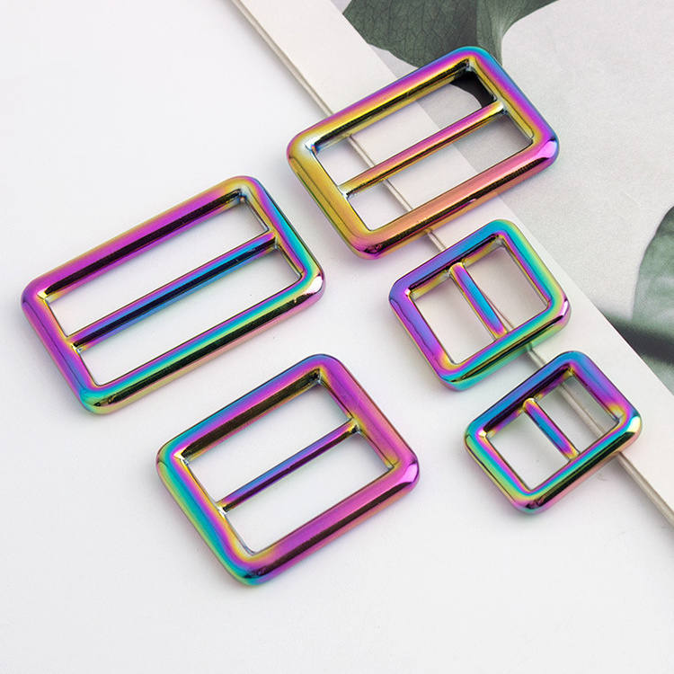 High Quality Rainbow Metal Handbag Glide Rectangle Ring Buckles Bag Strap Hardware Accessories Triglide Adjust Belt Buckle