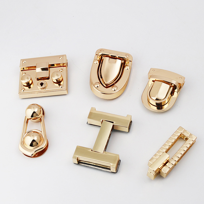 2024 Shiny gold bag clip lock luxury metal wooden push locks for women handbag purse suitcase hardware clasps