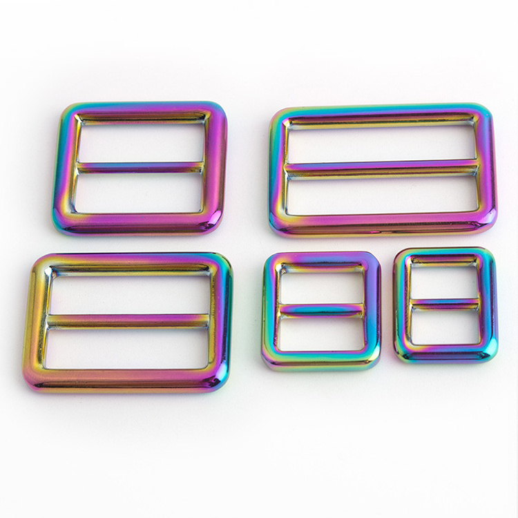 High Quality Rainbow Metal Handbag Glide Rectangle Ring Buckles Bag Strap Hardware Accessories Triglide Adjust Belt Buckle