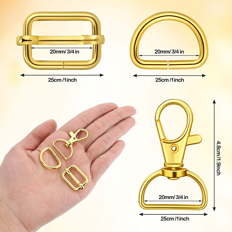 Custom Logo Bag Fitting Accessories Metal O Rings Handle Belt Square Buckle Pin Snap Hook D Ring Clasp for Handbag Shoes clothes