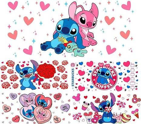 DIY Craft Valentine's Day Theme stitch uv dtf cup wraps Decals transfer for Furniture Window Scrapbook Wood