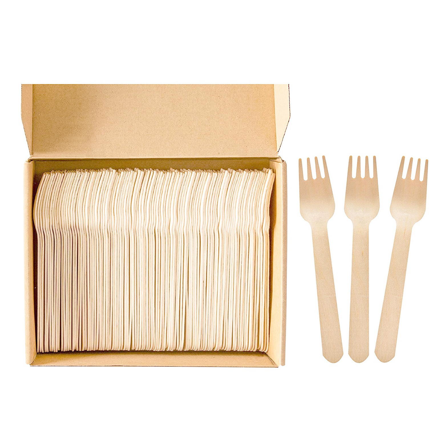 Disposable Wooden fork MOQ 1 pc natural birch wood cutlery heavy duty plain forks