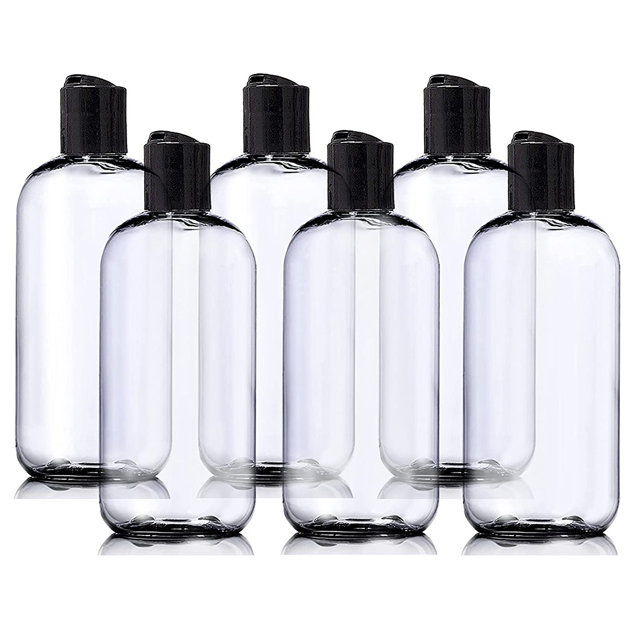 8 oz Clear Plastic Empty Boston round shampoo Lotion toner bottles with Black  Bottles with Black Disc Top Caps