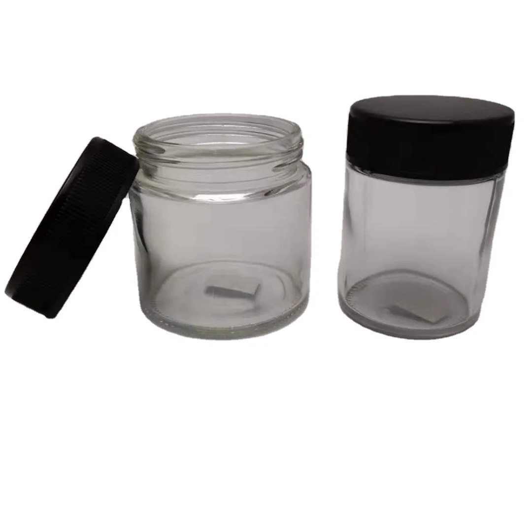 spot transparent 3 oz Glass cosmetic spice candles honey  medicine empty Jar with Black Child Resistant Lid