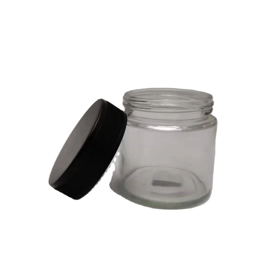 spot transparent 3 oz Glass cosmetic spice candles honey  medicine empty Jar with Black Child Resistant Lid