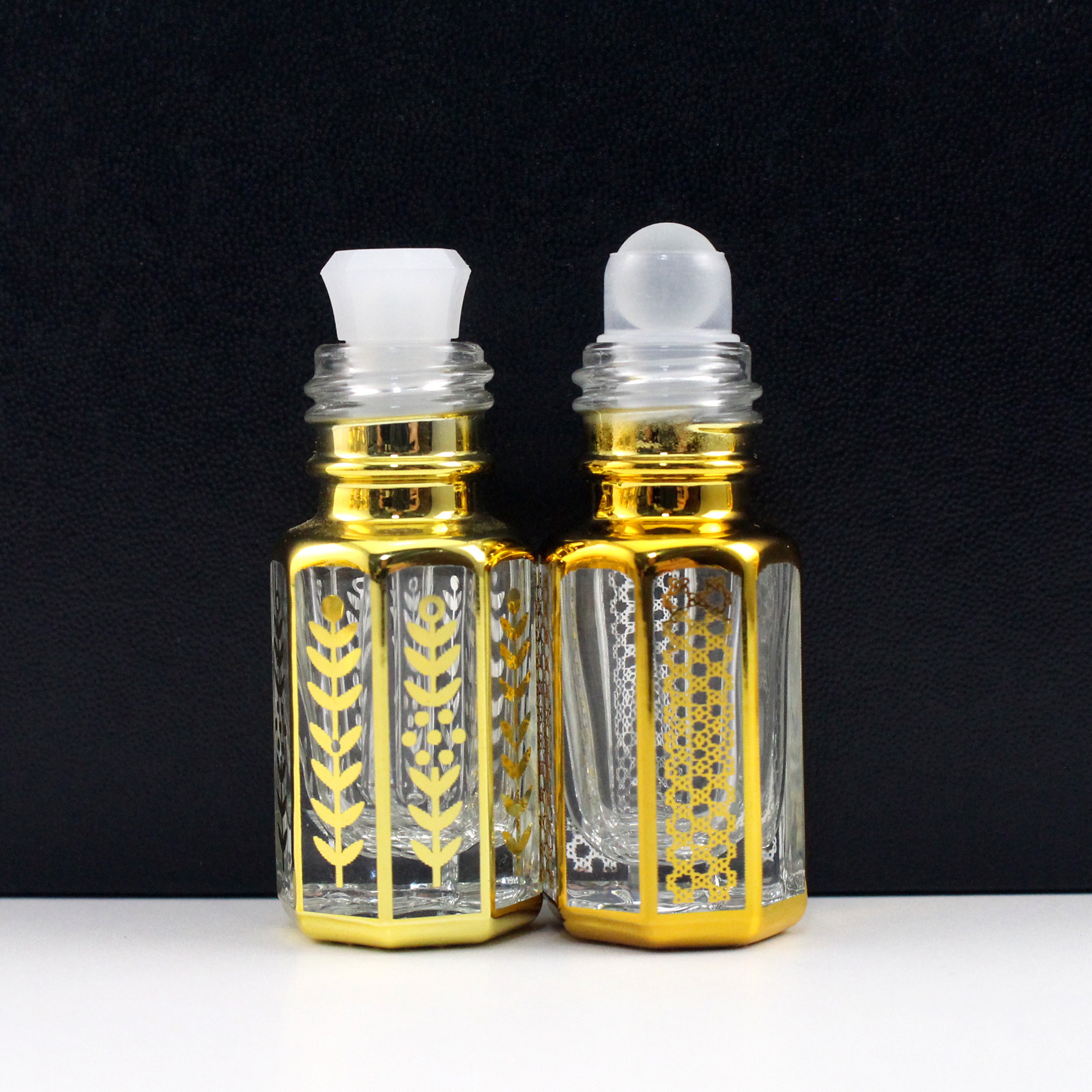 Luxury fancy 3ml 6ml 12ml Octagon hexagon arabian arabic perfume essential attar oil bottle 3 ml attar bottles glass dipstick