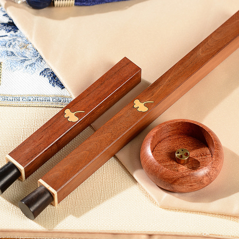 Charming Chinese Style Agarwood Wood Incense Burner Square Scented Branch Incense Cone Holder for Aromatic Stick