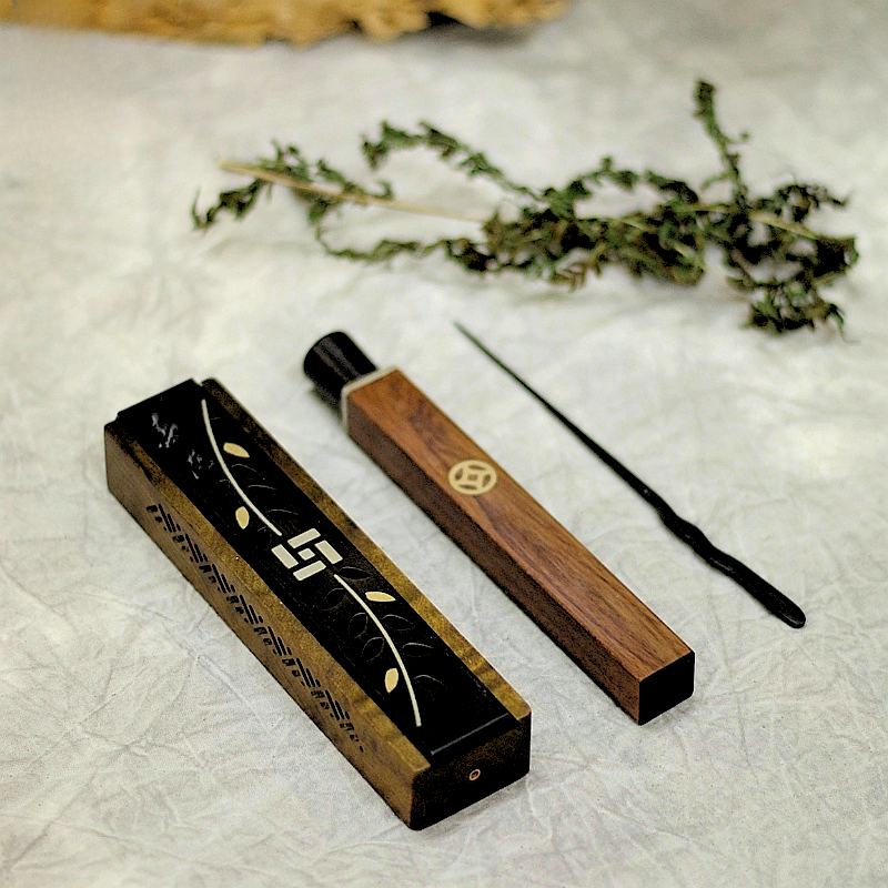 Bedchamber Oud Incense Burner Incense Stick Holder Agarwood Gift Box Culture Wooden Purple Ebony Inlaid Silver Candy AROMATIC