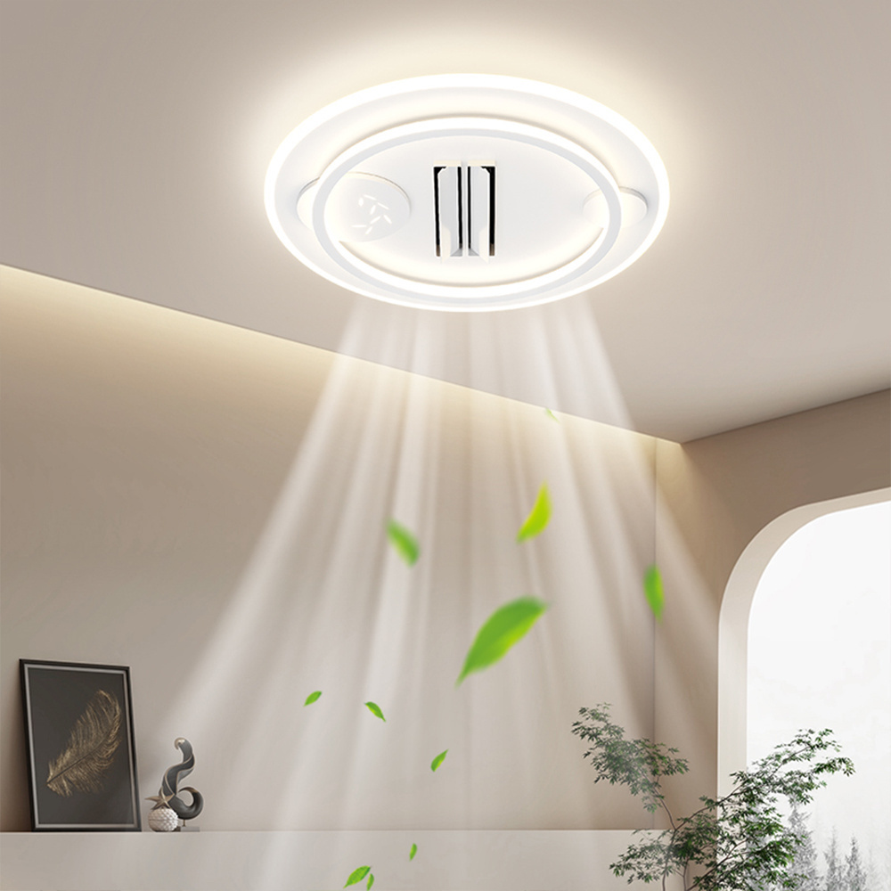 JJC Square Shape Acrylic Nordic Style Minimalist Ceil Fan with Light for Bedroom Living Room Modern Bladeless Ceiling Fan Light