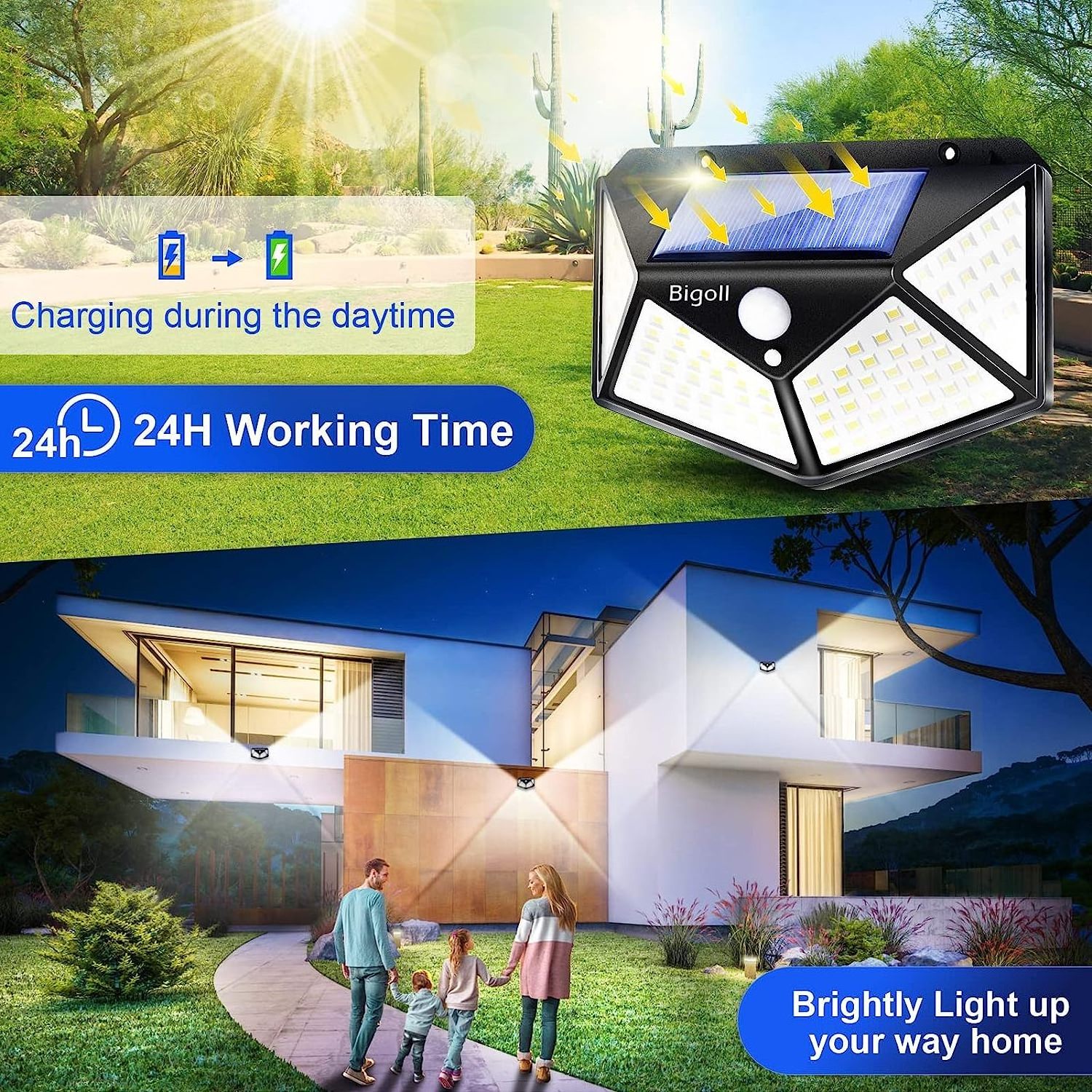 High Quality Outdoor Solar Powered Garden Lamp 100 Led Waterproof Motion Sensor Solar Wall Garden Lights