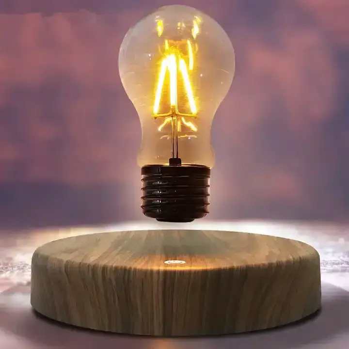 Levitating Desk Table Lamp Magnet Lamp Floating Light Led Lamp Wood Base Magnetic Levitating Light Bulb Night Light