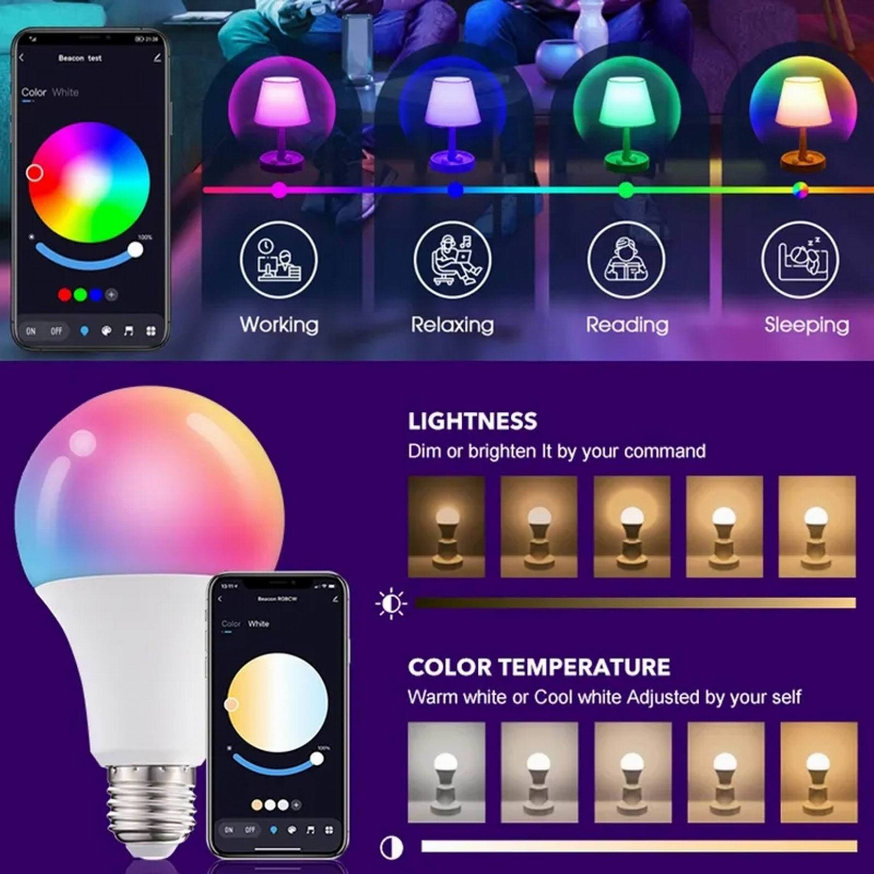 Alexa Lamp Google Home Smart Control RGB Dimming B22 E26 E27 10w 12w 15w Led BT Light Bulb