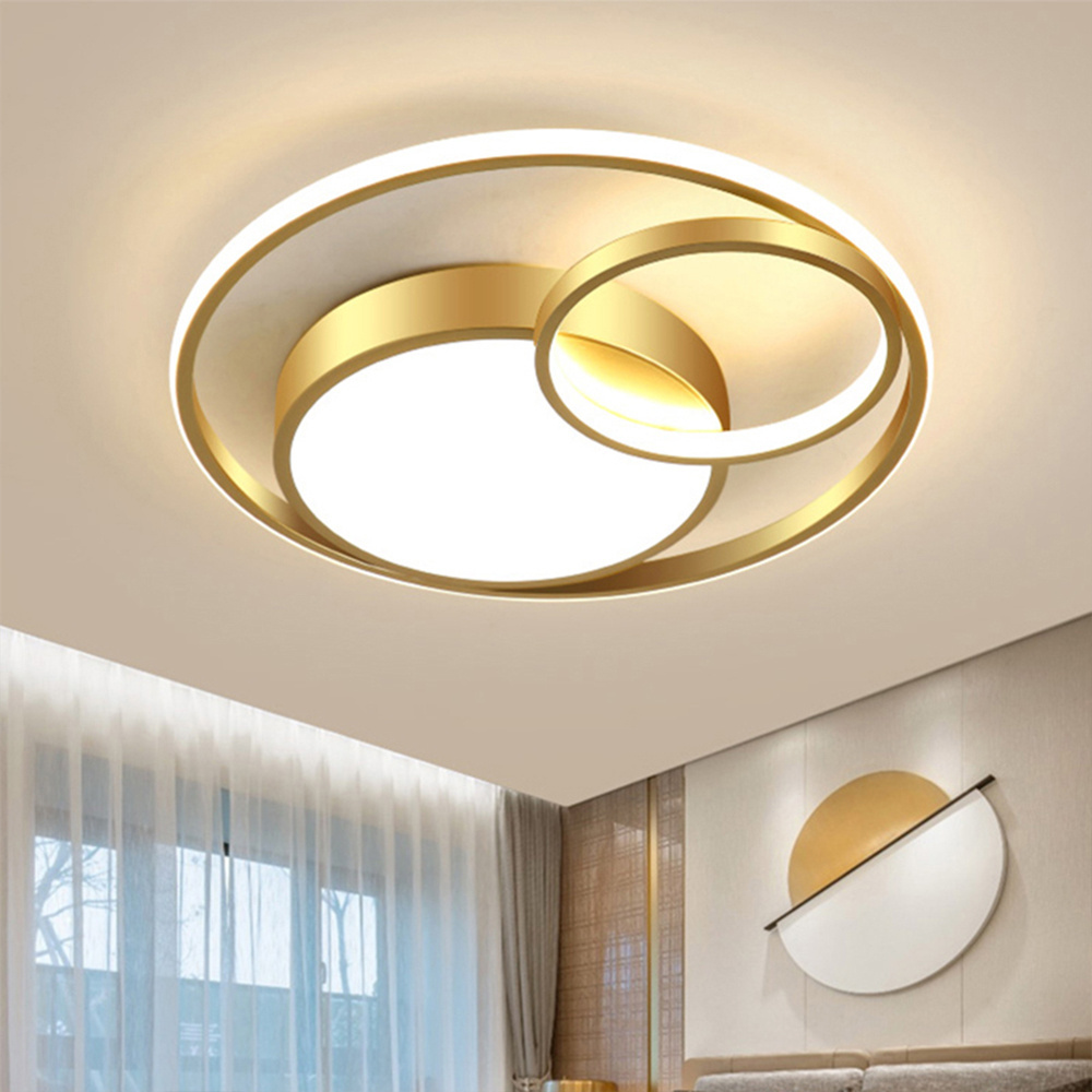 JJC Simple Ring Round LED Ceiling Lights for Bedroom Saloon Decoration Acrylic Cloakroom Light Modern Gold or Black Ceiling Lamp