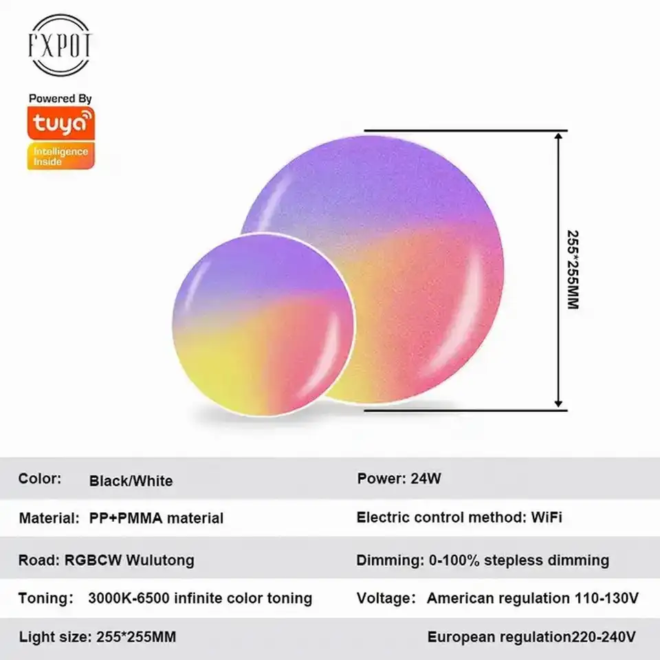 24W Indoor IP65 TUYA WIFI RGB+CCT Smart Work With Alexa Led Ceiling Light