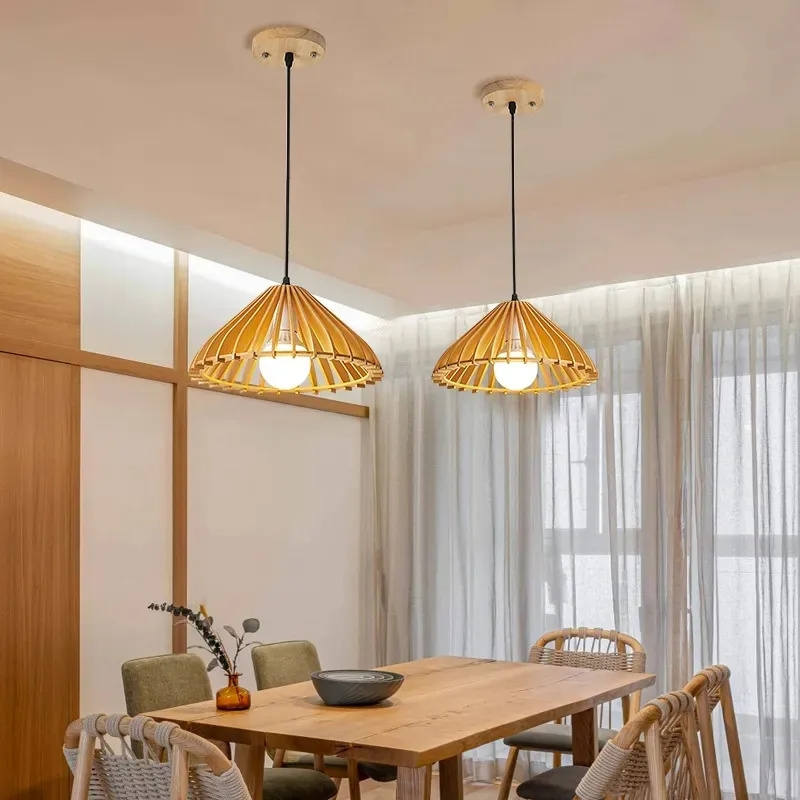 Living Room Dining Room Bedroom Lamp Dimmable Home E27 Lamp Homestand Log Ceiling Lamp 1 Bulbs Wooden LED Chandelier