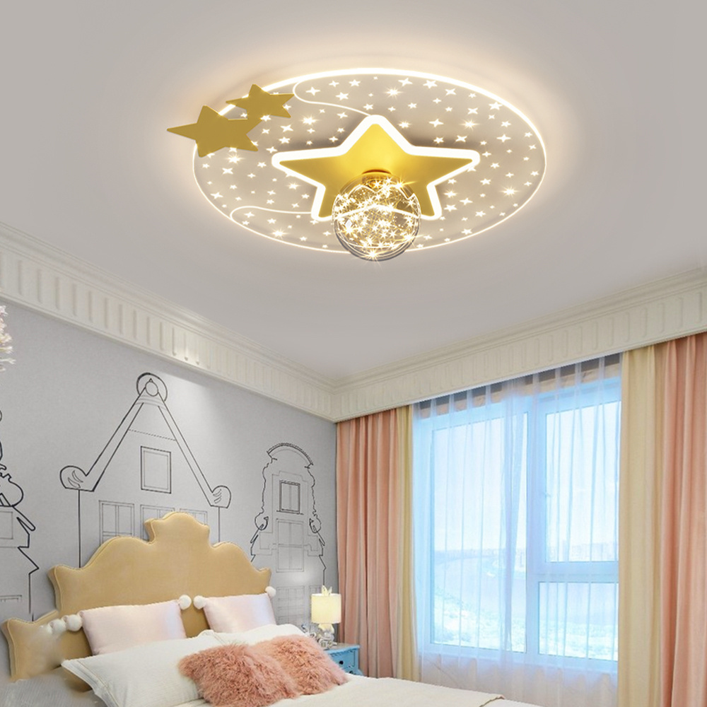 Pink Star Pattern Round Golden Nordic Led Ceiling Lights for Bedroom Living Room Sets Simple Decor Modern LED Ceiling Lamps