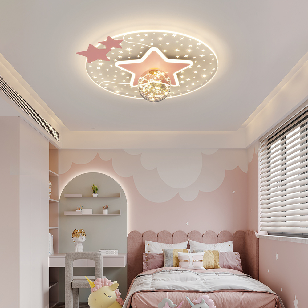 Pink Star Pattern Round Golden Nordic Led Ceiling Lights for Bedroom Living Room Sets Simple Decor Modern LED Ceiling Lamps