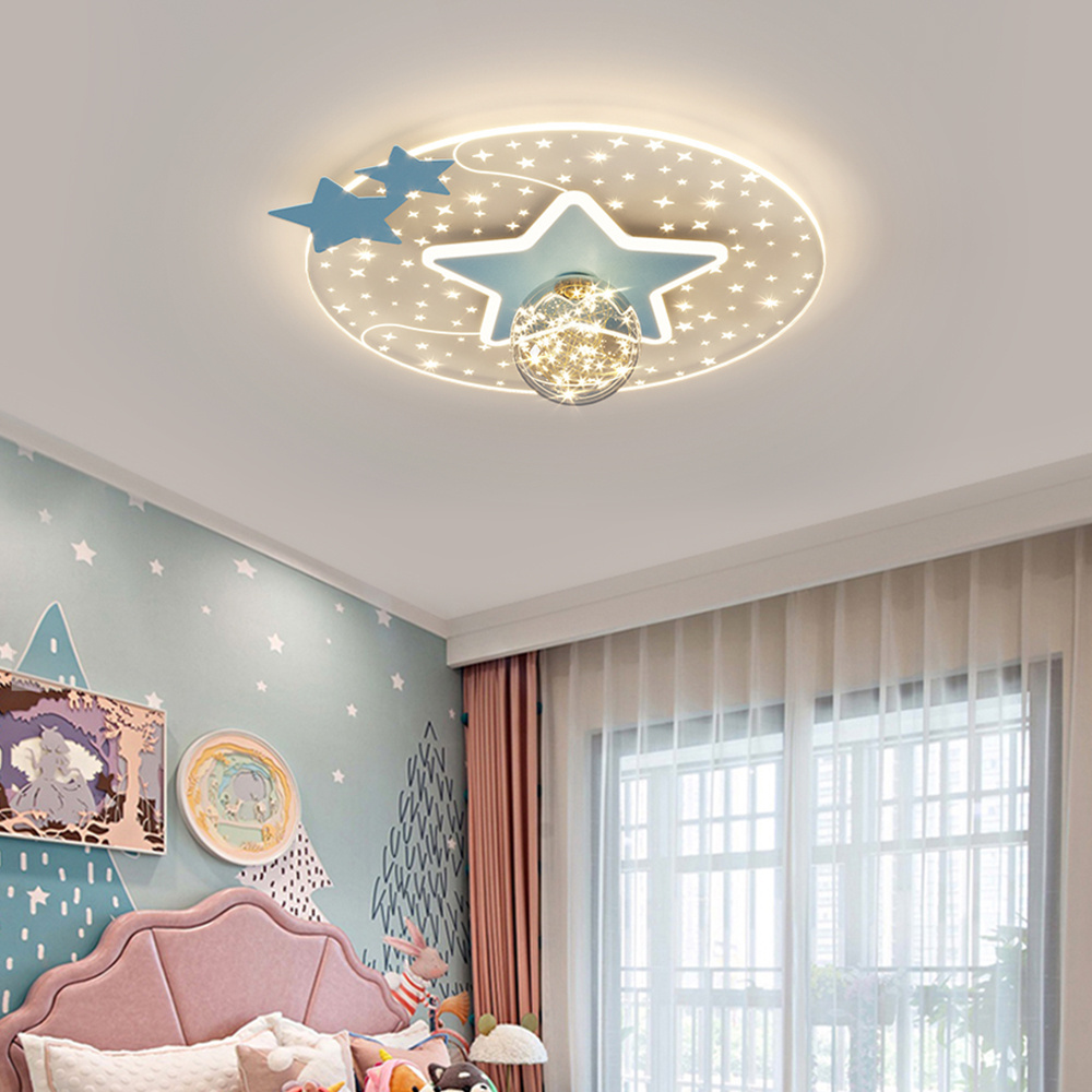 Pink Star Pattern Round Golden Nordic Led Ceiling Lights for Bedroom Living Room Sets Simple Decor Modern LED Ceiling Lamps