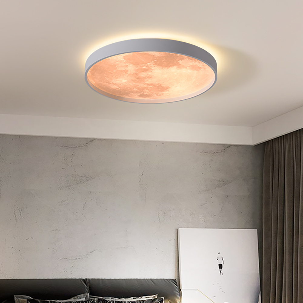 Round Ceiling Lamp Black Kids Bedroom Flush Mount Light Fixtures Modern Led Moon Celling Lights