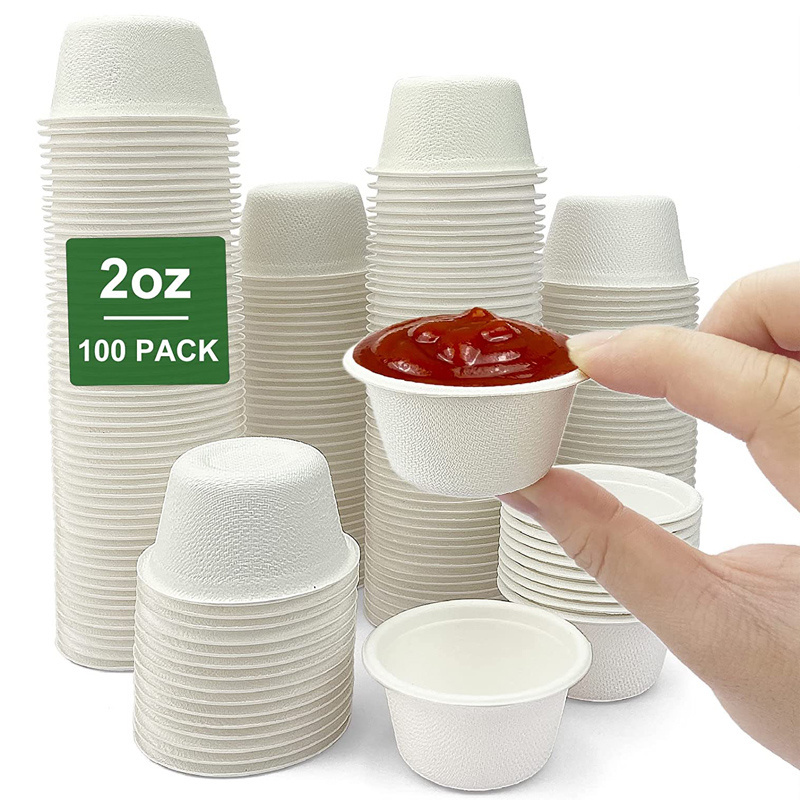 Portion Cups Compostable Sugarcane Bagasse Biodegradable Sample Food cup for Sauces Condiments Slime Jello shots Food storage