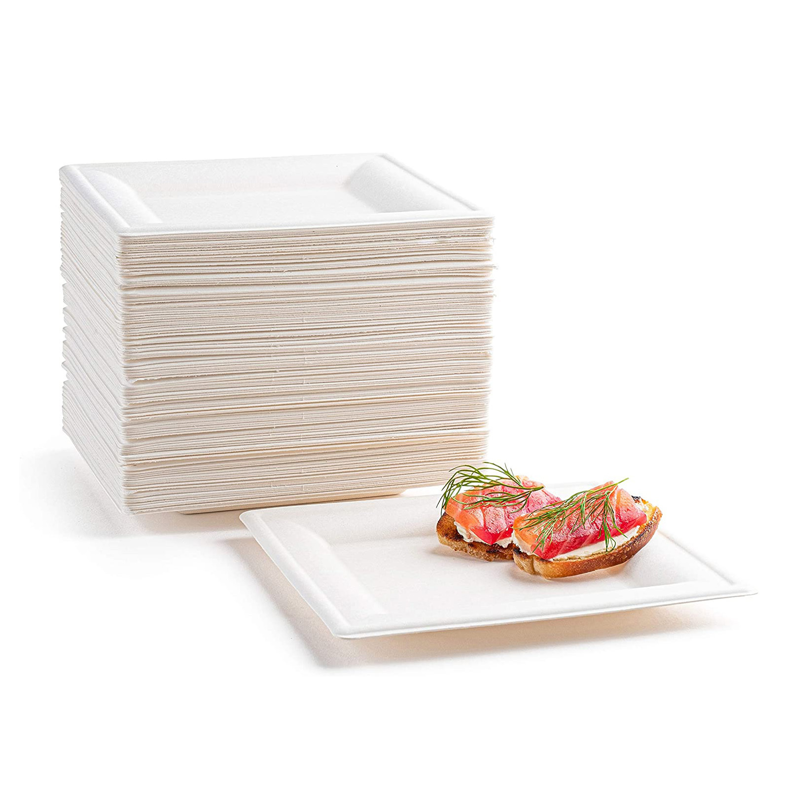 Free Sample Eco-friendly Biodegradable Disposable white Sugarcane Bagasse Square Hamburger Paper Party tray Plate