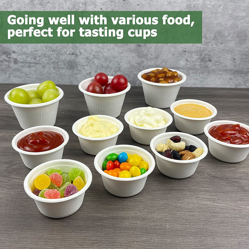 Portion Cups Compostable Sugarcane Bagasse Biodegradable Sample Food cup for Sauces Condiments Slime Jello shots Food storage