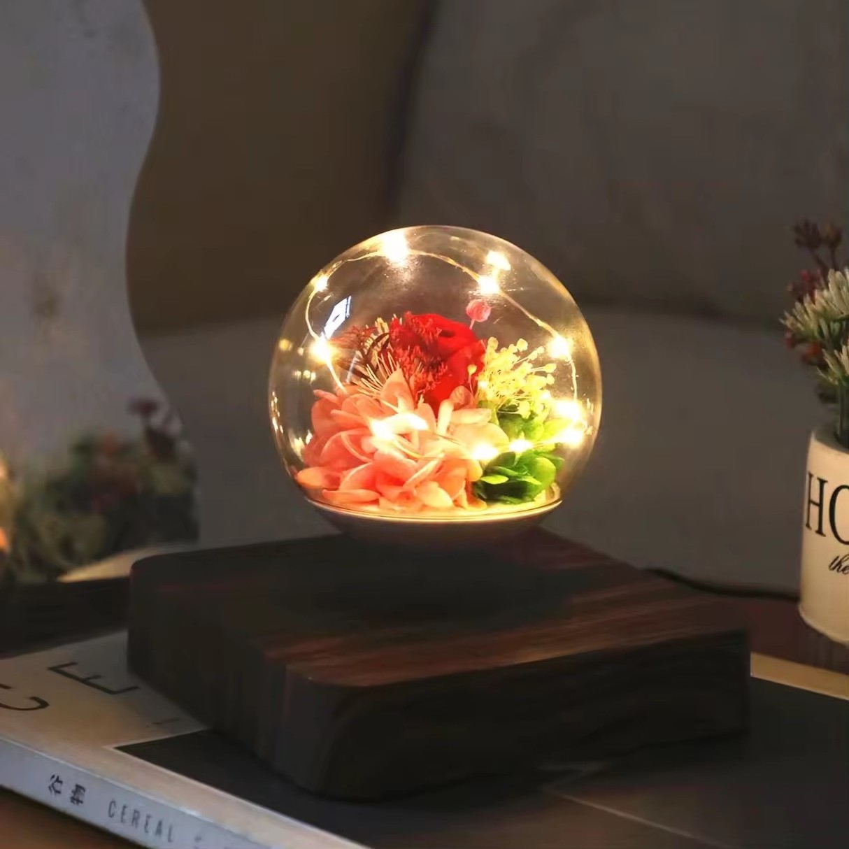 Flowers Plant Levitating light night light New Invention Magnetic Levitating Custom Unique Wedding Funny Preserved night light