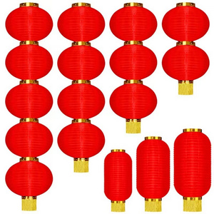 Wholesale Red Folding Long Lanterns Outdoor Waterproof Traditional Chinese Japanese Korean Festive Silk Lanterns