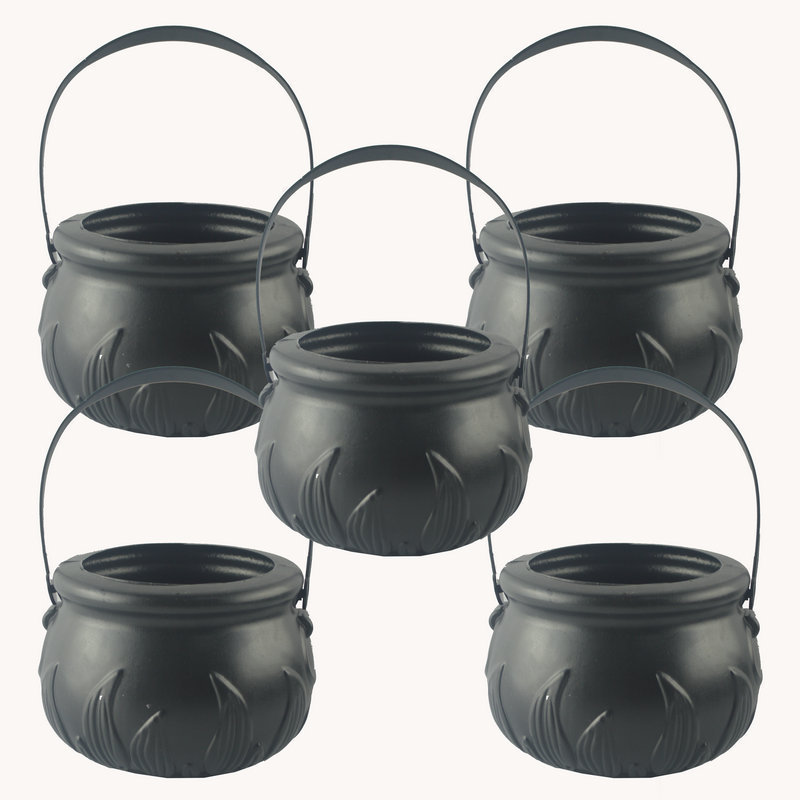 Plastic Black Mini Halloween Candy Jars Kettles Witch Cauldron