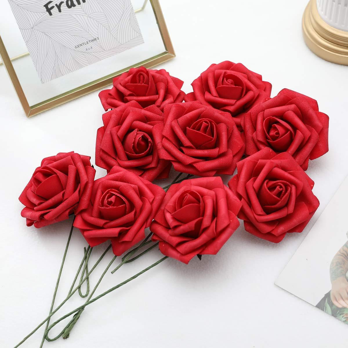 25pcs Artificial Rose Flowers Real Looking PE Foam Roses With Stems For DIY Wedding Bouquets Centerpieces Tables Decorations