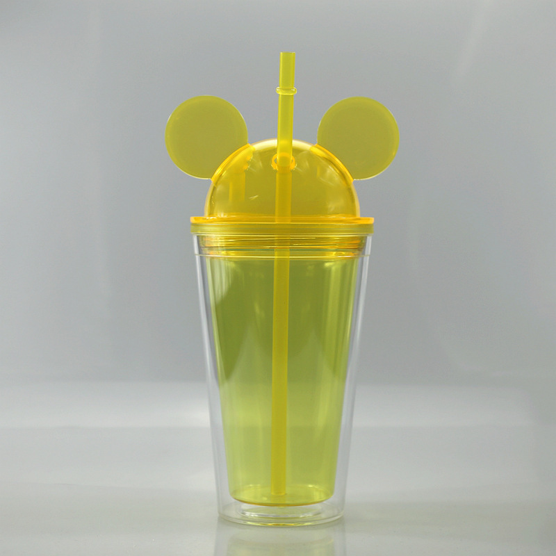 650ml Factory Wholesale acrylic mouse ear tumbler Plastic Christmas mickey cup with Dome Lid