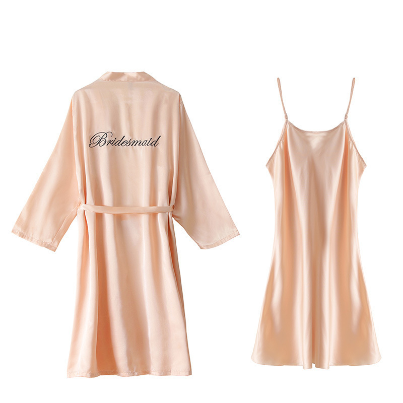 Custom Logo Embroidered Silk Nightgown Bride Wedding Robe Sets Bridesmaid Luxury Satin Bathrobes