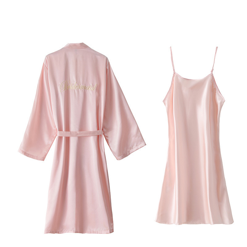 Custom Logo Embroidered Silk Nightgown Bride Wedding Robe Sets Bridesmaid Luxury Satin Bathrobes