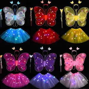 Girls Butterfly Wings Fairy Butterfly Wings Costume for Girls Kids Princess Cosplay Costume Set with Wings Tutu Skirt and  Wand