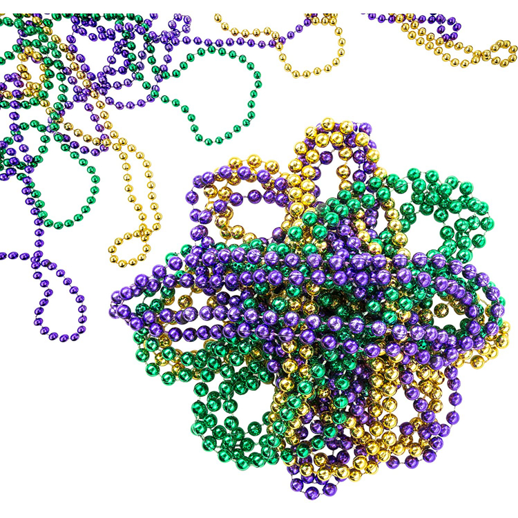 Cheap Price Mardi Gras Beads Bulk Purple Green Gold Beaded Necklace Mardi Gras Throw Ball Beads