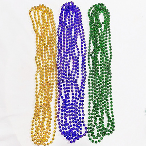 Cheap Price Mardi Gras Beads Bulk Purple Green Gold Beaded Necklace Mardi Gras Throw Ball Beads