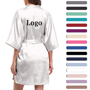 Wholesale Custom Logo Belted Spa Bathrobe Wedding Party Bridesmaid Peignoir Kimono Satin Robe Women