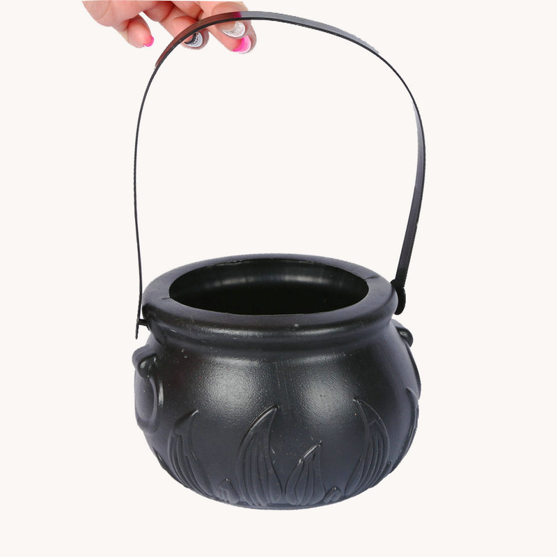 Plastic Black Mini Halloween Candy Jars Kettles Witch Cauldron