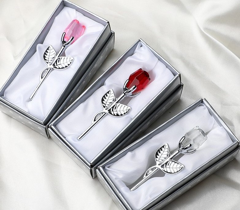 Artificial Crystal Rose Flower Figurines Craft With Gift Box For Wedding Valentine's Day Favors And Gifts Souvenir