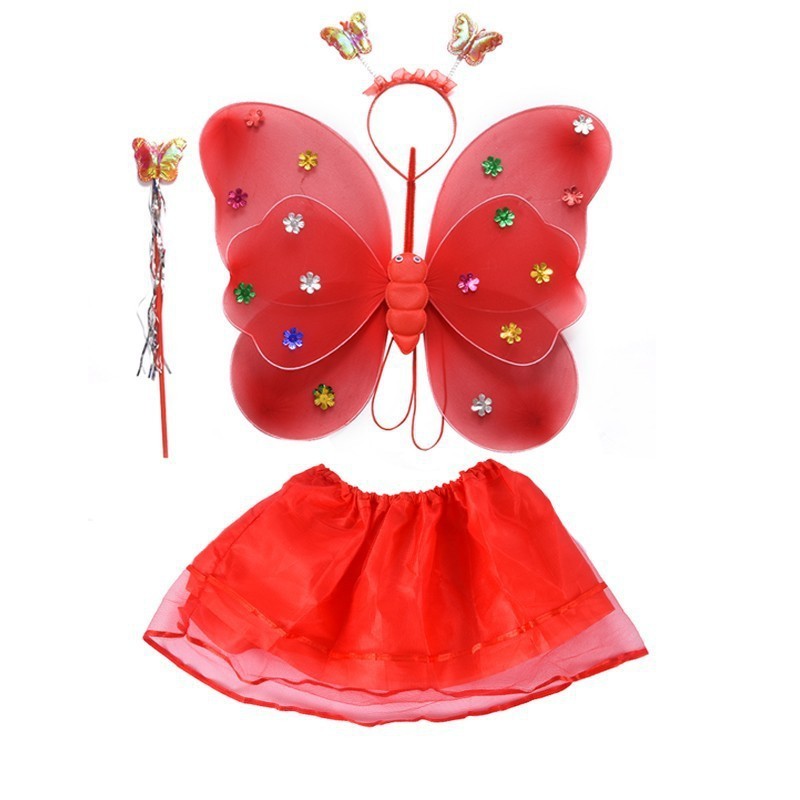 Girls Butterfly Wings Fairy Butterfly Wings Costume for Girls Kids Princess Cosplay Costume Set with Wings Tutu Skirt and  Wand