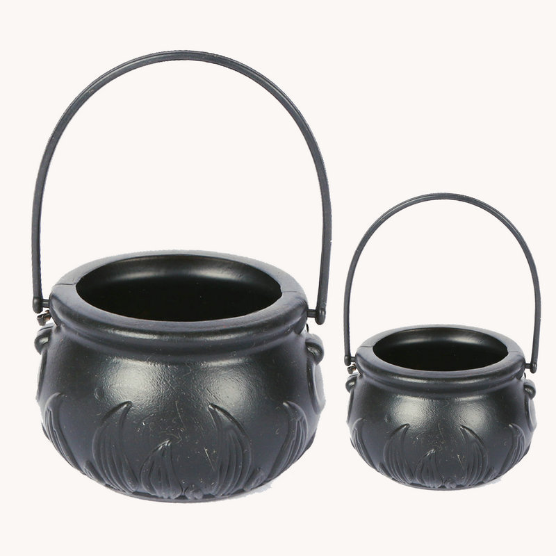 Plastic Black Mini Halloween Candy Jars Kettles Witch Cauldron