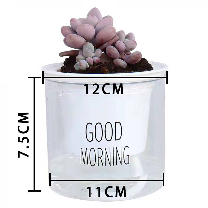 Indoor Office Round Hydroponic Transparent glass pot indoor flower pots Self Watering Plastic Flower Plant Pots In Bulk