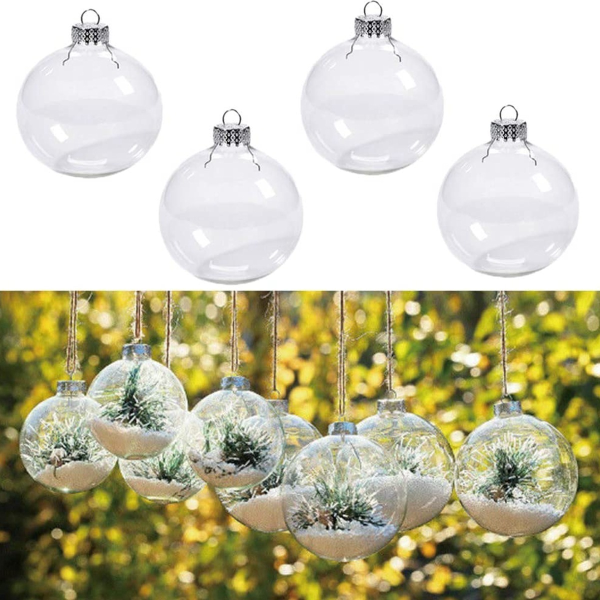 Transparent Clear 8cm Flat Disco Glass Christmas Tree Ball  Hanging Blank Round Ornaments Xmas Ornaments Ball decoration